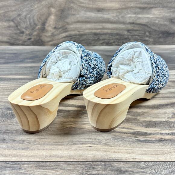 NIB The Sak Ella Hand Crochet Wooden Platform Clog Sandals 8 Blue Static Shell - Picture 7 of 10